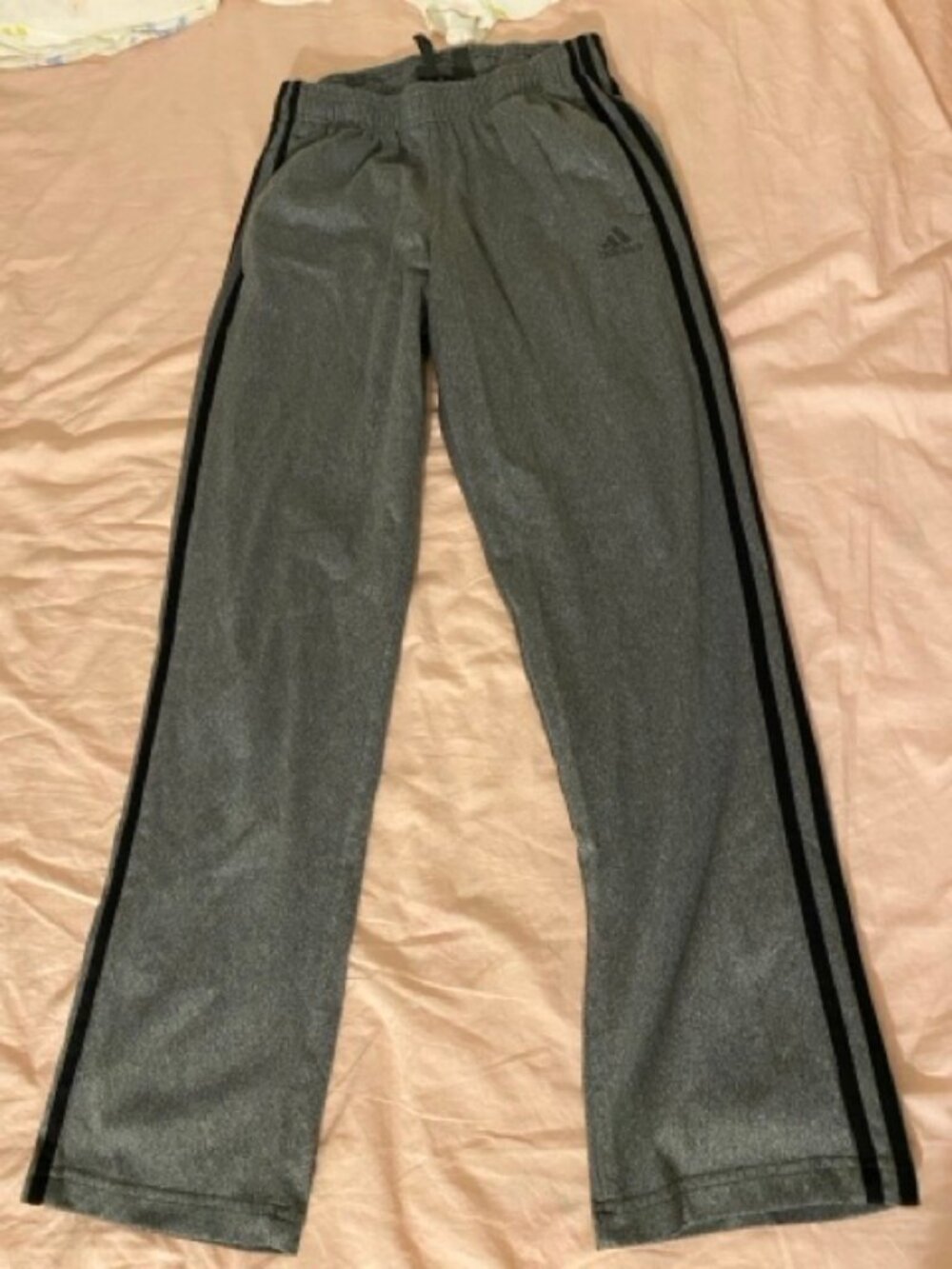 Adidas Gray Heather 3 Stripe Straight Leg Sweatpants Athletic Track Pants